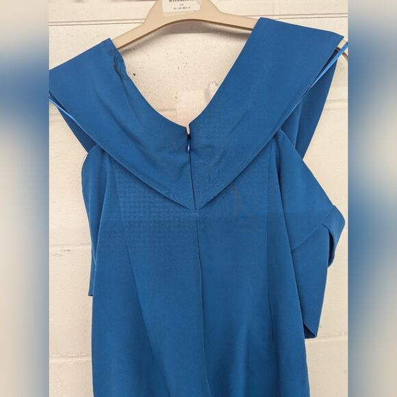 Rtr Sachin & Babi Bacall Gown sz14 eggshell blue off shoulder long dress solid - Picture 7 of 10